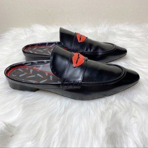 Zara Black Slip On Clogs Red Lips Size 7